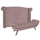 Cabeceira Cama Box Casal King 195cm Provença com Calçadeira Vêneto P02 Veludo Rosê - Mpozenato Cabeceira Cama Box Casal King 195cm Provença com Calçadeira Vêneto P02 Veludo Rosê - Mpozenato