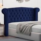Cabeceira Cama Box Casal King Size Adelle 195cm Com Frame Veludo Azul Escuro - Abmaza