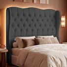 Cabeceira Cama Box Casal Padrão Alora 140cm Estofada Capitonê Moderna Bouclê Cinza Escuro - Desk Design