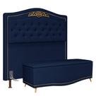 Cabeceira Cama Box Casal Queen 160cm Com Calçadeira Baú Imperial J02 Veludo Azul - Mpozenato