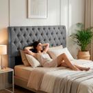 Cabeceira Cama Box King Size Sarah 195cm com Frame Linho Cinza - Abmaza