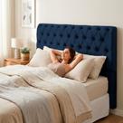 Cabeceira Cama Box King Size Sarah 195cm com Frame Suede Azul Marinho - Abmaza