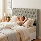 Cabeceira Cama Box King Size Sarah 195cm com Frame Suede Bege - Abmaza