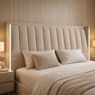 Cabeceira Cama Box Queen Estofada com LED 160cm Moan P05 Veludo Bege - Lyam Decor Cabeceira Cama Box Queen Estofada com LED 160cm Moan P05 Veludo Bege - Lyam Decor