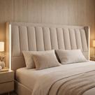 Cabeceira Cama Box Queen Estofada com LED 160cm Moan P05 Veludo Bege - Lyam Decor Cabeceira Cama Box Queen Estofada com LED 160cm Moan P05 Veludo Bege - Lyam Decor