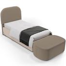 Cabeceira Cama Box Solteiro 100cm Lanna com Puff Recamier Doha W01 Bouclê Bege - Lyam Decor
