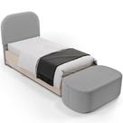 Cabeceira Cama Box Solteiro 100cm Lanna com Puff Recamier Doha W01 Bouclê Cinza - Lyam Decor