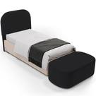 Cabeceira Cama Box Solteiro 100cm Lanna com Puff Recamier Doha W01 Bouclê Preto - Lyam Decor