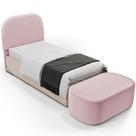 Cabeceira Cama Box Solteiro 100cm Lanna com Puff Recamier Doha W01 Bouclê Rosê - Lyam Decor