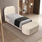 Cabeceira Cama Box Solteiro 100cm Lanna com Puff Recamier Doha W01 Linho Palha - Lyam Decor Cabeceira Cama Box Solteiro 100cm Lanna com Puff Recamier Doha W01 Linho Palha - Lyam Decor