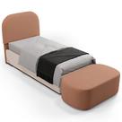 Cabeceira Cama Box Solteiro 100cm Lanna com Puff Recamier Doha W01 Linho Rosê - Lyam Decor