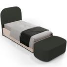 Cabeceira Cama Box Solteiro 100cm Lanna com Puff Recamier Doha W01 Linho Verde Musgo - Lyam Decor