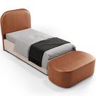 Cabeceira Cama Box Solteiro 100cm Lanna com Puff Recamier Doha W01 material sintético Camel - Lyam Decor