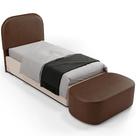 Cabeceira Cama Box Solteiro 100cm Lanna com Puff Recamier Doha W01 material sintético Marrom - Lyam Decor