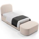 Cabeceira Cama Box Solteiro 100cm Lanna com Puff Recamier Doha W01 Suede Bege - Lyam Decor