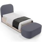 Cabeceira Cama Box Solteiro 100cm Lanna com Puff Recamier Doha W01 Suede Cinza - Lyam Decor