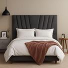 Cabeceira Cama Box Solteiro 90 Cm Noah Em Linho Com Frame Cor:cinza Escuro