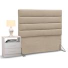Cabeceira Cama Box Solteiro 90cm Greta Suede Bege e 1 Criado Branco - Mpozenato