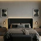 Cabeceira Cama Casal Livia 140cm Orgânica Curva Bouclê Preto - Montanari s Decor Cabeceira Cama Casal Livia 140cm Orgânica Curva Bouclê Preto - Montanari s Decor