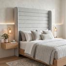 Cabeceira Cama Casal Queen Duna 160cm Orgânica Curva Bouclê Cinza Claro - Montanari s Decor Cabeceira Cama Casal Queen Duna 160cm Orgânica Curva Bouclê Cinza Claro - Montanari s Decor