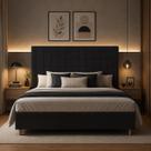 Cabeceira Casal Cama Box Estofada Suede Preto Paris 140 cm Quarto Casal MV Estofados Cabeceira Casal Cama Box Estofada Suede Preto Paris 140 cm Quarto Casal MV Estofados