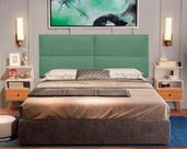 Cabeceira Casal Estofada Suspensa com 4 detalhes - Verde Menta Suede