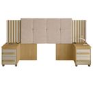 Cabeceira Casal Extensível com 2 Mesas de Apoio Ripado e Estofado Cinamomo com Off White Suíça - RV Móveis