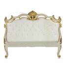 Cabeceira Casal Imperial Rainha Entalhada Laca Branca Apliques Folheados a Ouro Veludo Branco