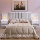 Cabeceira Casal Queen 160 cm Ripada 100% MDF Estofada Isis com 02 Mesas de Cabeceira Espresso Móveis Branco Cabeceira Casal Queen 160 cm Ripada 100% MDF Estofada Isis com 02 Mesas de Cabeceira Espresso Móveis Branco