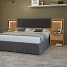 Cabeceira Casal/Queen 160cm 2 Mesas de Cabeceiras com Led Calitan Marrom Amêndoa Clean/Preto Fosco