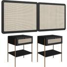 Cabeceira Casal Queen 160cm E 2 Mesas Laterais 1 Gaveta Industrial Indy A03 Nero