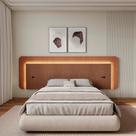 Cabeceira Casal Queen 272cm com Led 3000k e Tomadas 100% Mdf Padrão Planejados Mabel Marrom Castanho