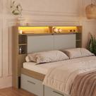 Cabeceira Casal Queen com Led e Organizador Genebra Marrom Mel/Arenas