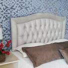 Cabeceira Casal Vintage Bege Ponta Curvada Suede Liso 140 X 60