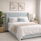 Cabeceira de Cama Box Viuva 1,20m Elena Boucle Azul - Mirra Decor