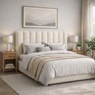 Cabeceira de Cama Box Viuva 1,20m Elena Boucle Creme - Mirra Decor