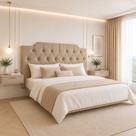 Cabeceira de Casal 140cm Modulada Estofada Sued Areia Premium Luxo Quarto Cabeceira de Casal 140cm Modulada Estofada Sued Areia Premium Luxo Quarto
