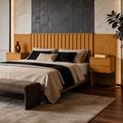 Cabeceira de Madeira Para Cama Box Casal Queen King com Mesas Laterais Andria A04 Cinamomo - Lyam Decor
