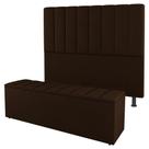 Cabeceira E Baú Cama Box Solteiro Cora 90cm Sintético Marrom
