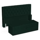 Cabeceira e Calçadeira Báu Casal Padrão Atena 140cm Capitonê Veludo Verde Escuro - Desk Design