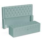 Cabeceira e Calçadeira Báu King Size Atena 195cm Capitonê Veludo Acqua - Desk Design