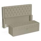 Cabeceira e Calçadeira Báu King Size Atena 195cm Capitonê Veludo Bege - Desk Design