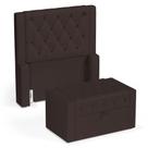 Cabeceira e Calçadeira Báu Solteiro Atena 90cm Capitonê Suede Marrom - Abmaza