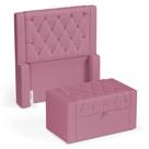 Cabeceira e Calçadeira Báu Solteiro Atena 90cm Capitonê Suede Rosa - Abmaza