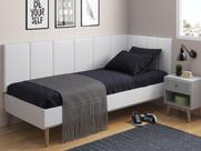 Cabeceira em L para Cama Box Solteiro Proteção Lateral Estofada - Branco