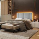 Cabeceira Estofada Cama Box Casal com LED Moderna 140 cm