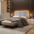 Cabeceira Estofada Cama Box Casal Com Led Splend 140 Cm Linho Cinza
