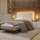 Cabeceira Estofada Cama Box Casal Com Led Star 140 Cm Bivolt Linho Bege