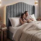 Cabeceira Estofada Cama Box King Arya 195cm Moderna Premium Veludo Cinza - Abmaza
