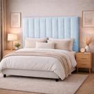 Cabeceira Estofada Cama Box Queen 1,60m Capri Boucle Azul